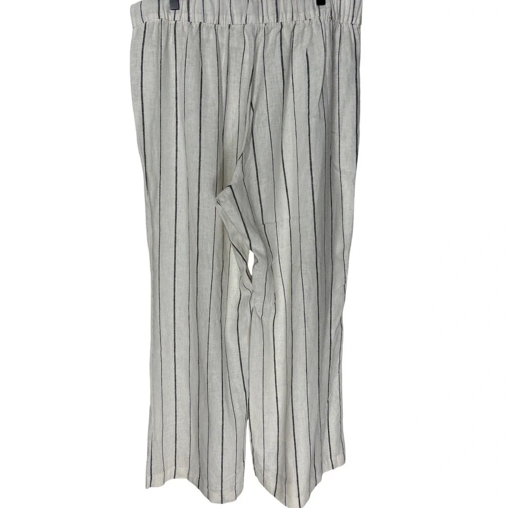 Gap High Rise Linen Blend Trousers Side Button Wide Leg Ivory Stripe Size 18 EUC
